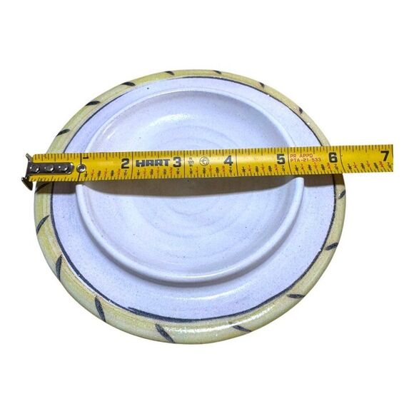 Hand-Painted Pottery Butter Dish Cheese Lid Pastel Design Signed By Artist 3.5" - Picture 7 of 7